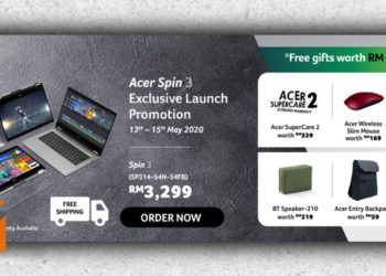 大马Acer宣布新Acer Spin 3笔电已开放预购！首50位预购该笔电的玩家可免费获得高达RM1,000的礼品！