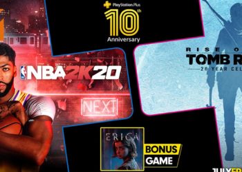 庆祝PS PLUS 10周年纪念！官方宣布7月PS PLUS免费游戏为《Rise of the Tomb Raider》20周年版，《NBA 2K20》和《Erica》！